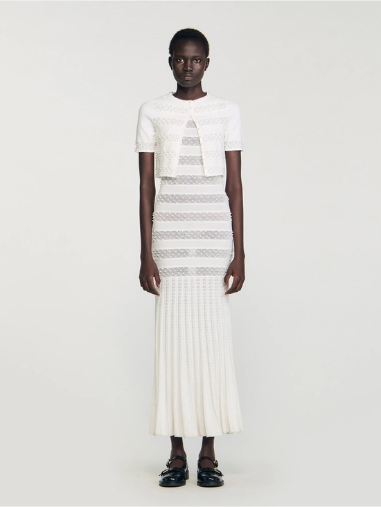 Sandro Dresses & Skirts - Sandro White Knit Maxi Dress with Short Cardigan Overlay